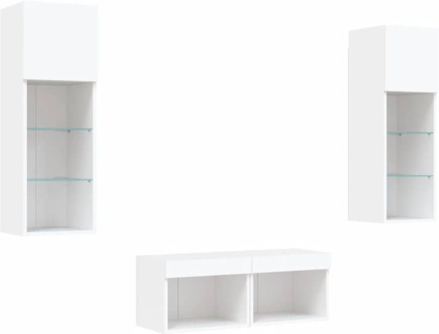 VidaXL -4-delige-tv-wandmeubelset-met-LED-verlichting-wit - Foto 3