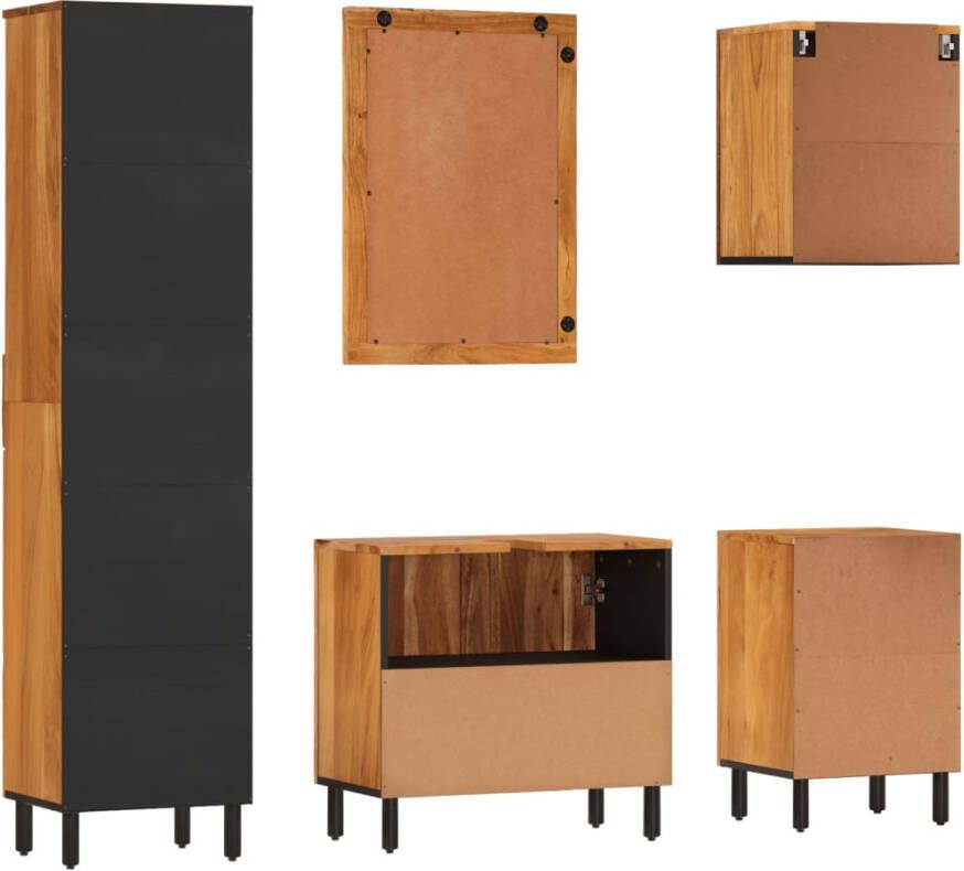 VIDAXL 5-delige Badkamerkastset massief acaciahout