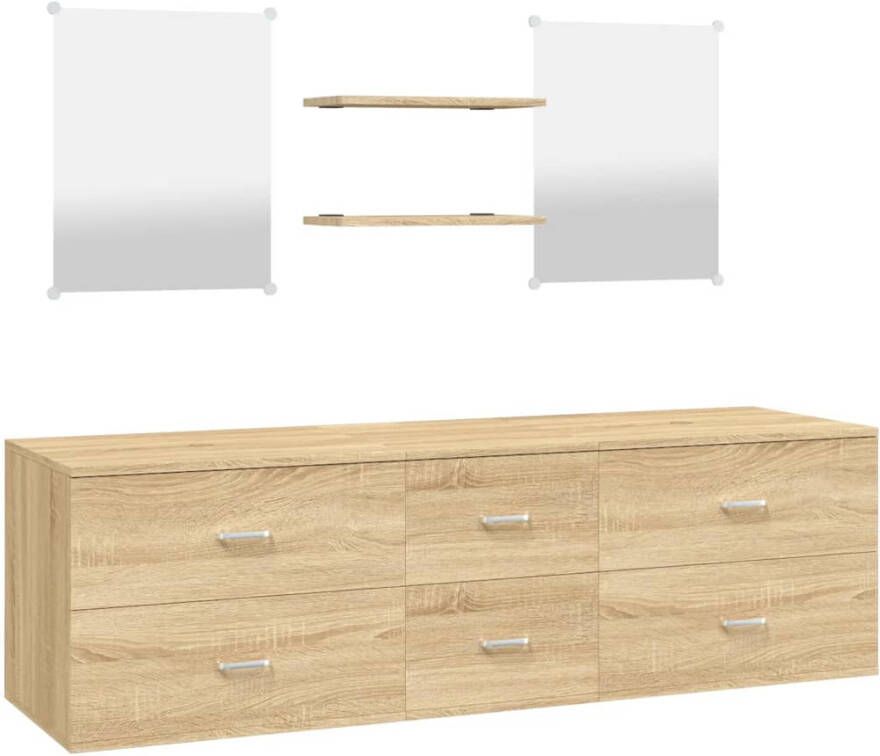 VIDAXL 5-delige Badkamermeubelset bewerkt hout eikenkleurig