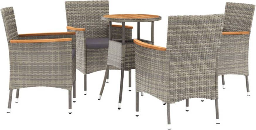 VIDAXL 5-delige Bistroset met kussens poly rattan grijs - Foto 3