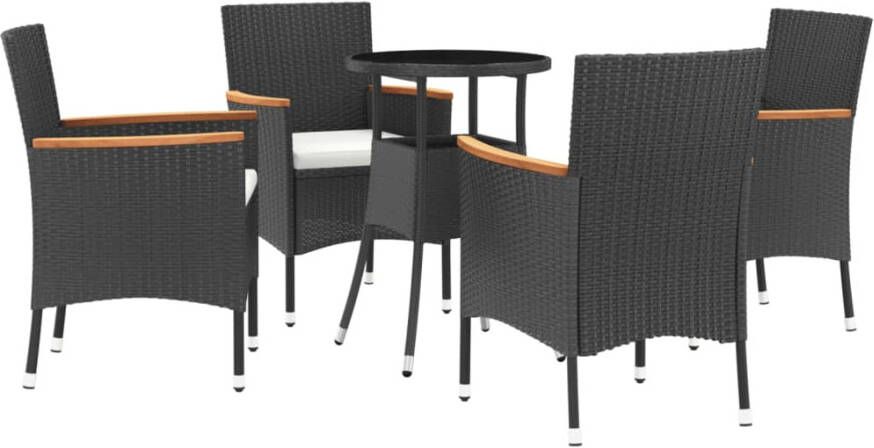 VIDAXL 5-delige Bistroset met kussens poly rattan zwart - Foto 3