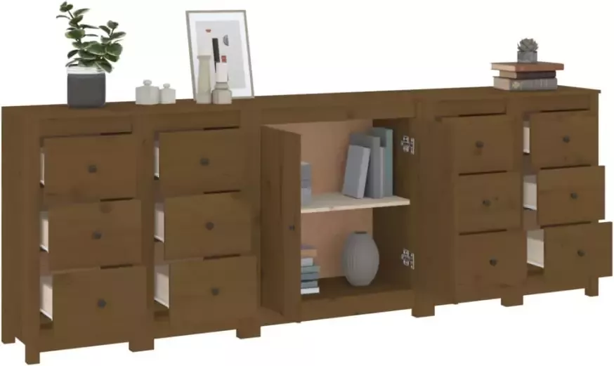 VidaXL -Dressoir-230x35x80-cm-massief-grenenhout-honingbruin - Foto 5
