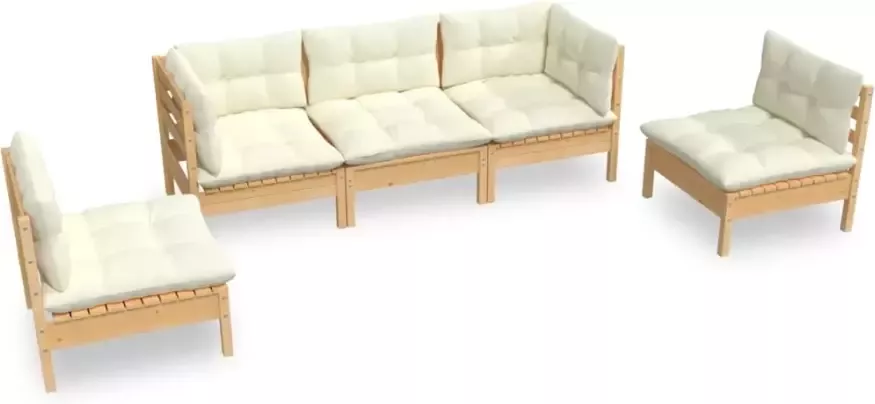 VIDAXL 5-delige Loungeset met crèmekleurige kussens massief grenenhout - Foto 3