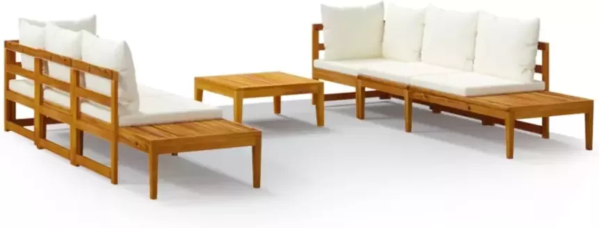 VIDAXL 5-delige Loungeset met crèmewitte kussens acaciahout - Foto 3