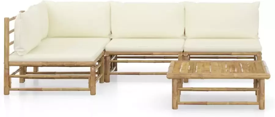 VidaXL 5-delige Loungeset met crèmewitte kussens bamboe - Foto 3