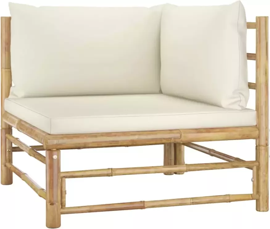 VidaXL 5-delige Loungeset met crèmewitte kussens bamboe - Foto 2