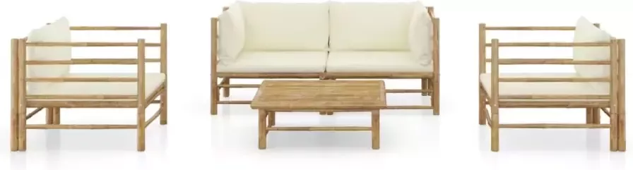 VidaXL 5-delige Loungeset met crèmewitte kussens bamboe - Foto 3