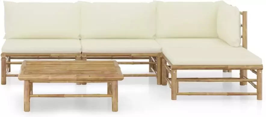 VidaXL 5-delige Loungeset met crèmewitte kussens bamboe - Foto 3