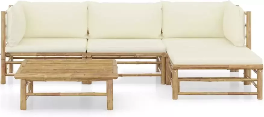 VidaXL 5-delige Loungeset met crèmewitte kussens bamboe - Foto 3