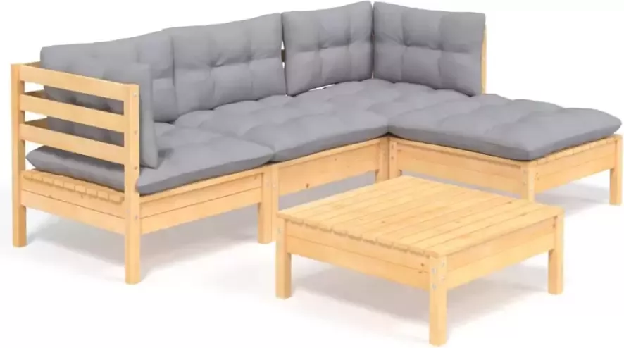 VidaXL 5-delige Loungeset met grijze kussens grenenhout - Foto 2