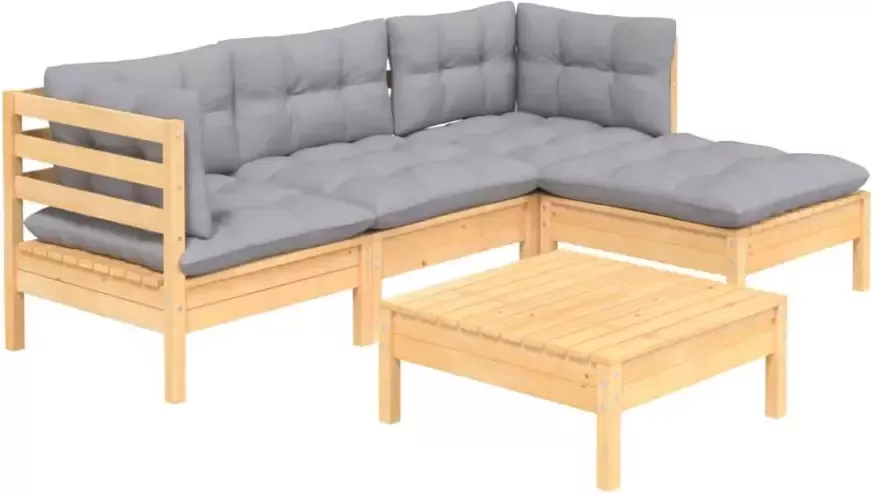 VidaXL 5-delige Loungeset met grijze kussens grenenhout - Foto 3
