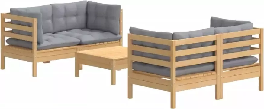 VidaXL 5-delige Loungeset met grijze kussens grenenhout - Foto 3