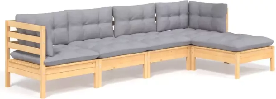 VidaXL 5-delige Loungeset met grijze kussens grenenhout - Foto 2