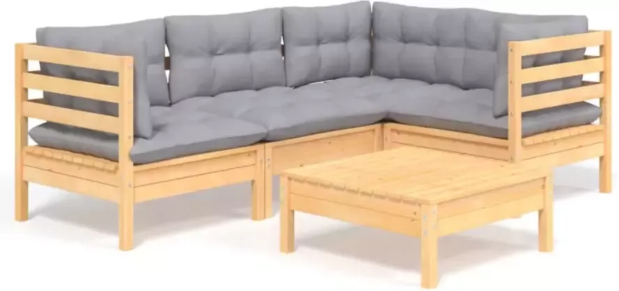 VidaXL 5-delige Loungeset met grijze kussens grenenhout - Foto 2
