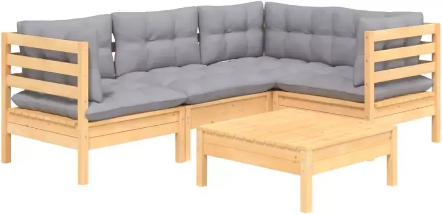 VidaXL 5-delige Loungeset met grijze kussens grenenhout - Foto 3
