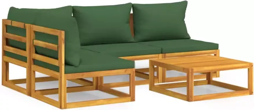 VIDAXL 5-delige Loungeset met groene kussens massief hout - Foto 2