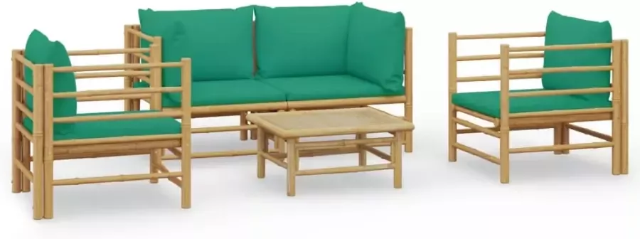 VIDAXL 5-delige Loungeset met kussens bamboe groen - Foto 2