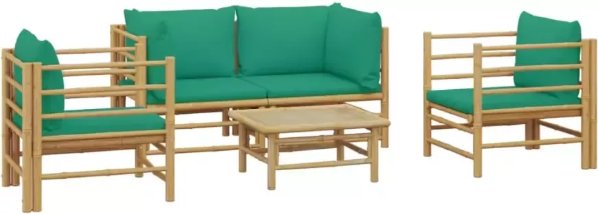 VIDAXL 5-delige Loungeset met kussens bamboe groen - Foto 3