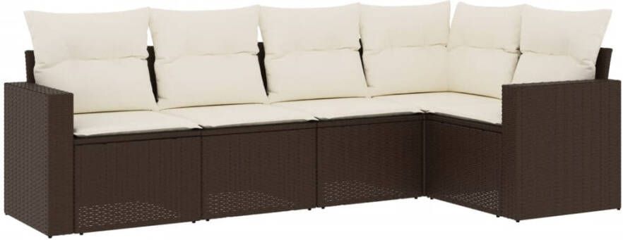 VIDAXL 5-delige Loungeset met kussens poly rattan bruin - Foto 2