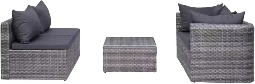 VIDAXL 5-delige Loungeset met kussens poly rattan grijs