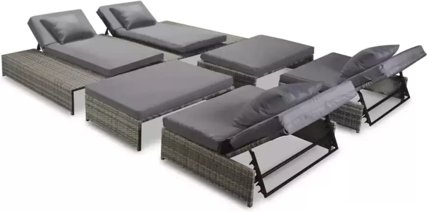 VIDAXL 5-delige Loungeset met kussens poly rattan grijs