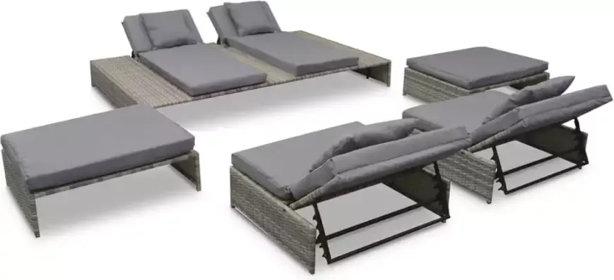 VIDAXL 5-delige Loungeset met kussens poly rattan grijs - Foto 2