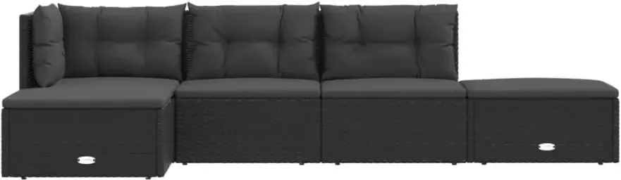 VIDAXL 5-delige Loungeset met kussens poly rattan zwart - Foto 1
