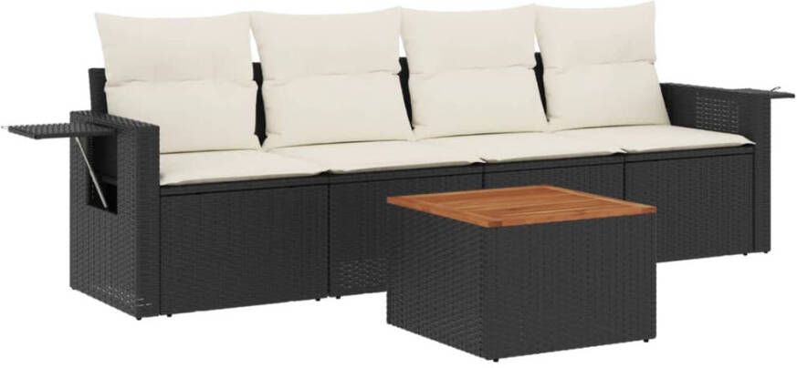 VIDAXL 5-delige Loungeset met kussens poly rattan zwart - Foto 2