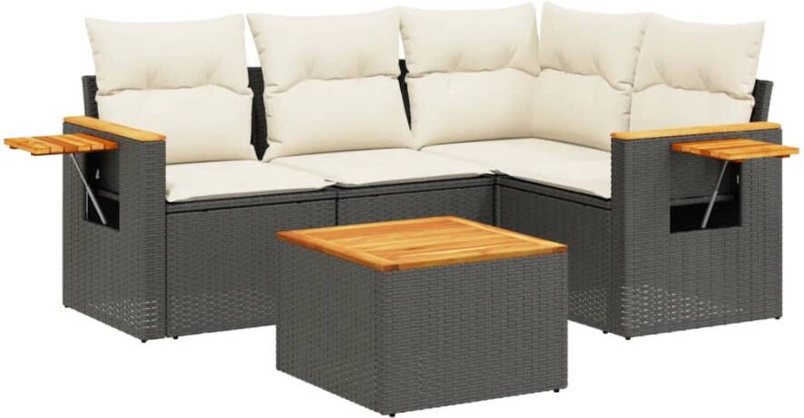 VIDAXL 5-delige Loungeset met kussens poly rattan zwart - Foto 2