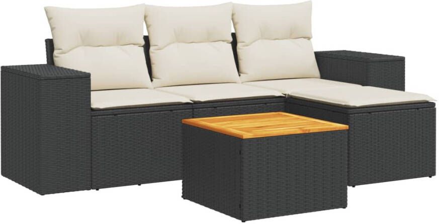 VIDAXL 5-delige Loungeset met kussens poly rattan zwart - Foto 2