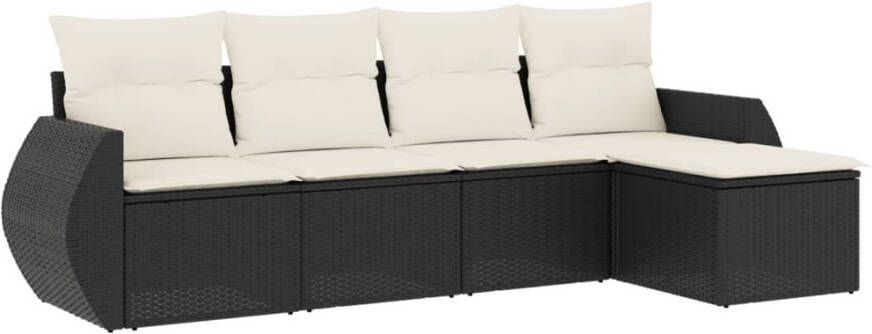 VIDAXL 5-delige Loungeset met kussens poly rattan zwart - Foto 2