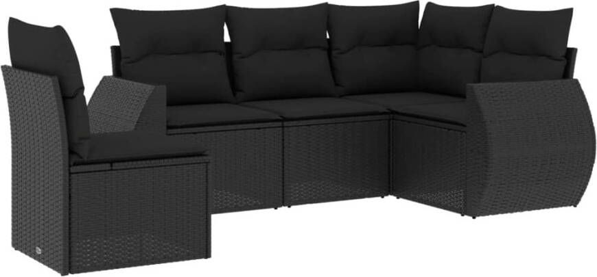 VIDAXL 5-delige Loungeset met kussens poly rattan zwart - Foto 2