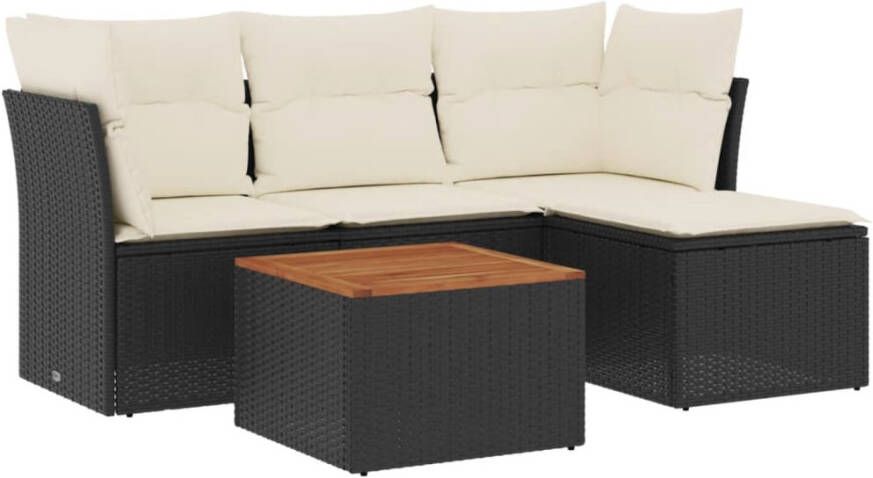 VIDAXL 5-delige Loungeset met kussens poly rattan zwart - Foto 3