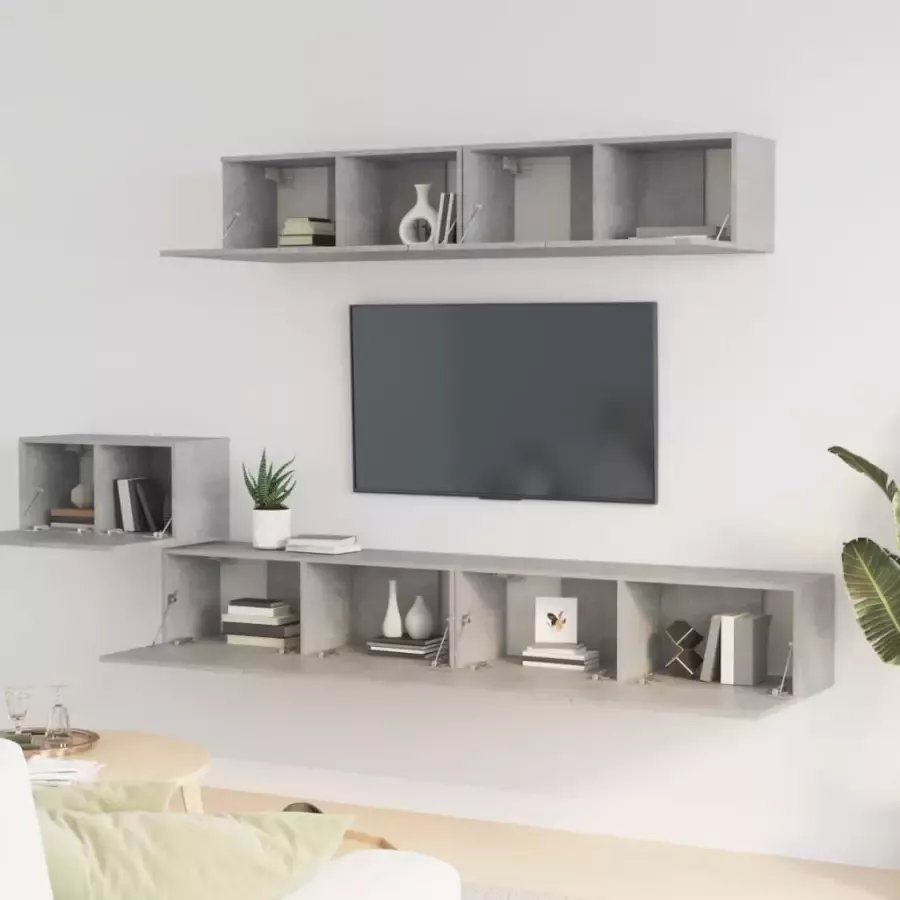 VidaXL -5-delige-Tv-meubelset-bewerkt-hout-betongrijs
