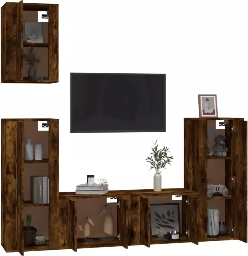VidaXL -5-delige-Tv-meubelset-bewerkt-hout-gerookt-eikenkleurig - Foto 3