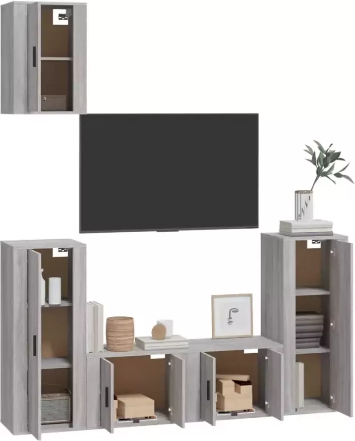 VidaXL -5-delige-Tv-meubelset-bewerkt-hout-grijs-sonoma-eikenkleurig - Foto 4