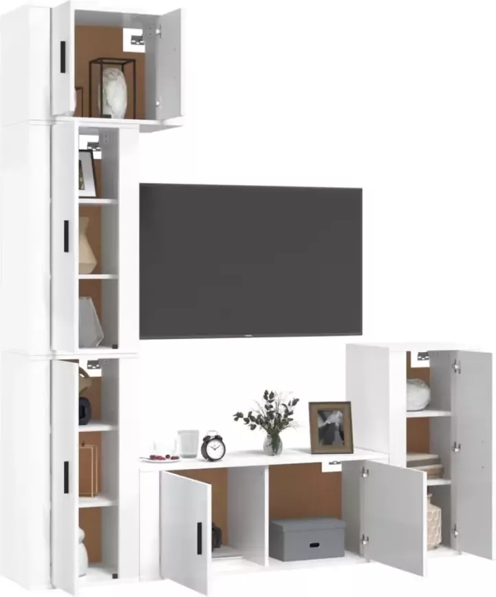 VidaXL -5-delige-Tv-meubelset-bewerkt-hout-hoogglans-wit - Foto 4