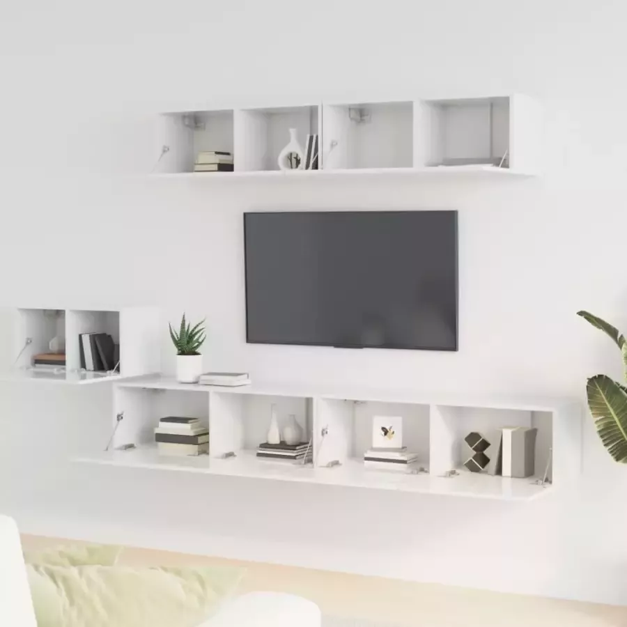VidaXL -5-delige-Tv-meubelset-bewerkt-hout-hoogglans-wit - Foto 5