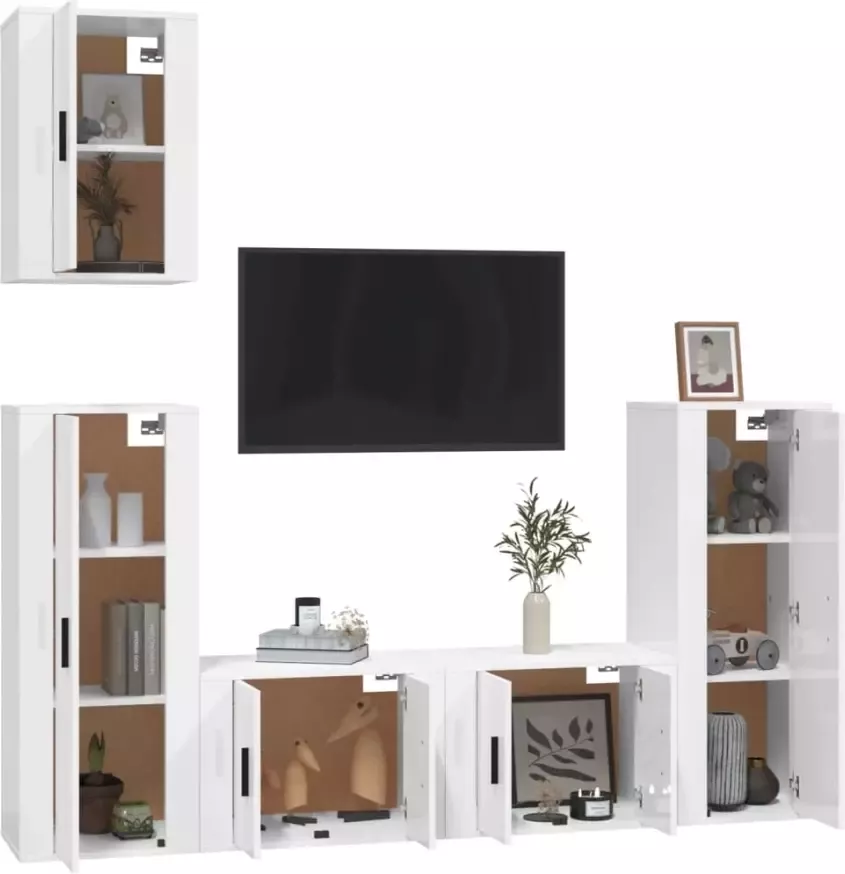 VidaXL -5-delige-Tv-meubelset-bewerkt-hout-hoogglans-wit - Foto 3