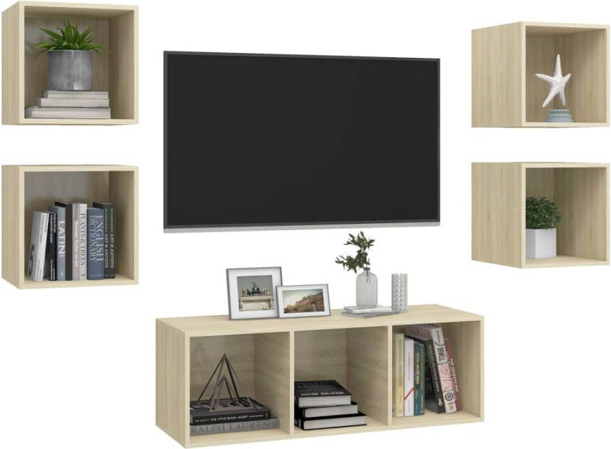 VidaXL -5-delige-Tv-meubelset-bewerkt-hout-sonoma-eikenkleurig - Foto 4