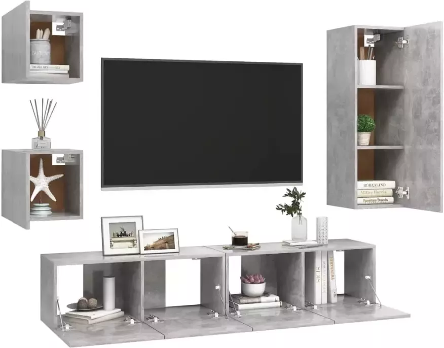 VIDAXL 5-delige Tv-meubelset bewerkt hout betongrijs - Foto 4