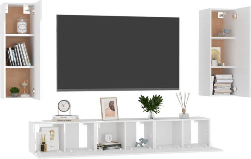 VIDAXL 5-delige Tv-meubelset bewerkt hout hoogglans wit