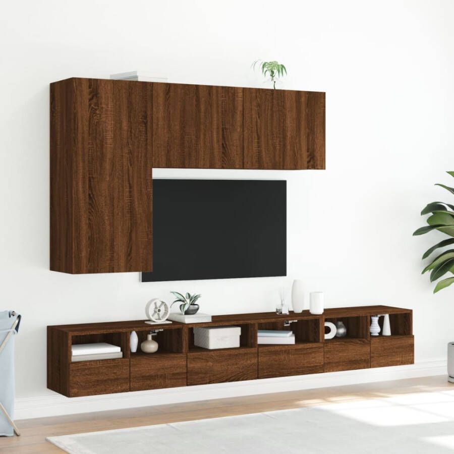 VidaXL -5-delige-tv-wandmeubelset-bewerkt-hout-bruineikenkleurig