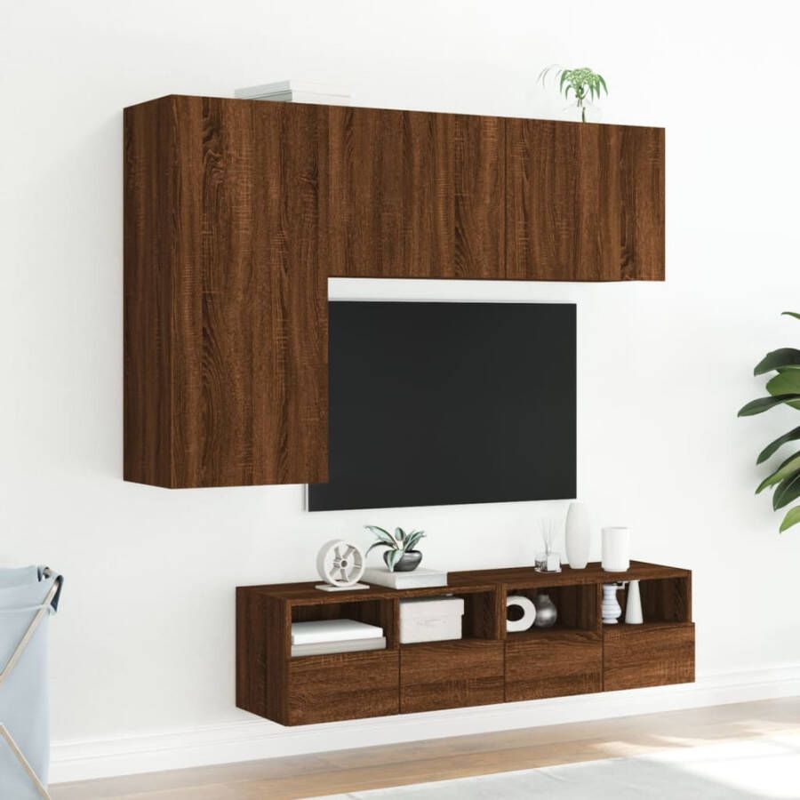 VidaXL -5-delige-Tv-wandmeubelset-bewerkt-hout-bruineikenkleurig