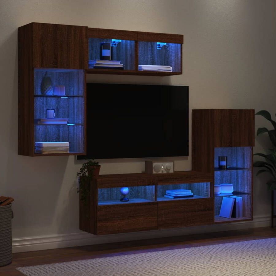 VidaXL -5-delige-Tv-wandmeubelset-met-LED-bewerkt-hout-bruineikenkleur - Foto 2