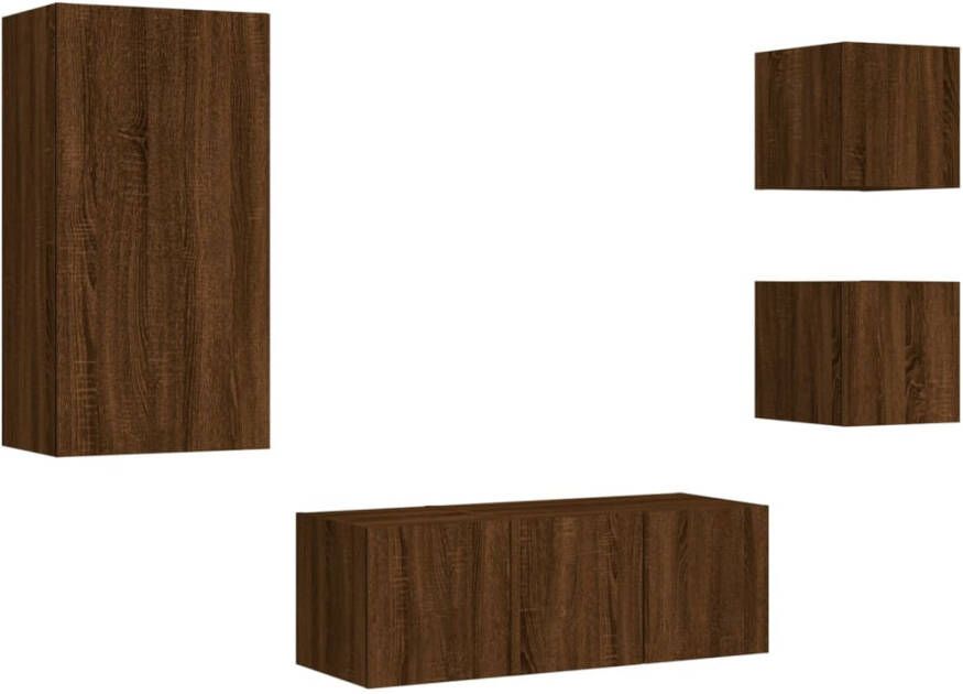 VidaXL -5-delige-Tv-wandmeubelset-met-LED-bewerkt-hout-bruineikenkleur - Foto 3