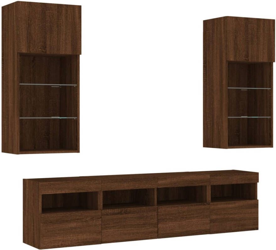 VidaXL -5-delige-Tv-wandmeubelset-met-LED-bewerkt-hout-bruineikenkleur - Foto 3