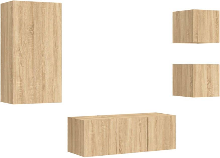VidaXL -5-delige-Tv-wandmeubelset-met-LED-bewerkt-hout-sonoma-eiken - Foto 3