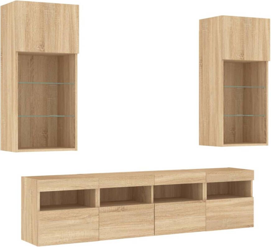 VidaXL -5-delige-Tv-wandmeubelset-met-LED-bewerkt-hout-sonoma-eiken - Foto 3