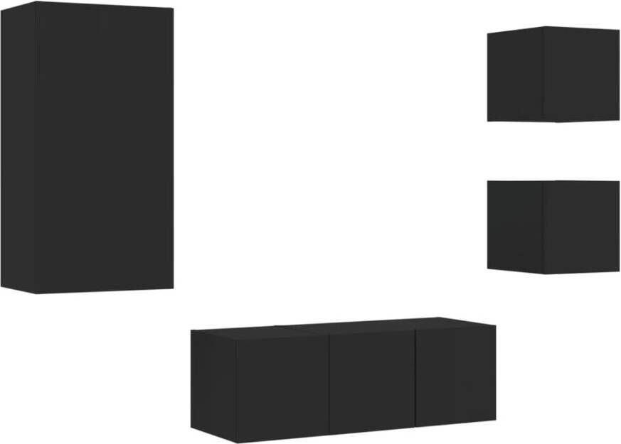 VidaXL -5-delige-Tv-wandmeubelset-met-LED-bewerkt-hout-zwart - Foto 3